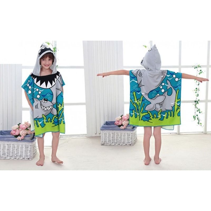 Jucarii, Copii si Bebe - Igiena si ingrijire - Baia bebelusului - Prosoape si halate de baie copii - Prosop de baie si plaja, tip pelerina halat cu gluga, model rechin pentru copii, PEL01WZ3 - Infinity.ro