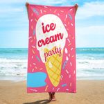 Jucarii, Copii si Bebe - Igiena si ingrijire - Baia bebelusului - Prosoape si halate de baie copii - Prosop pentru plaja, dreptunghiular, 150x70 cm,  model roz cu inghetata, ICE CREAM PARTY, REC54WZ3 - Infinity.ro