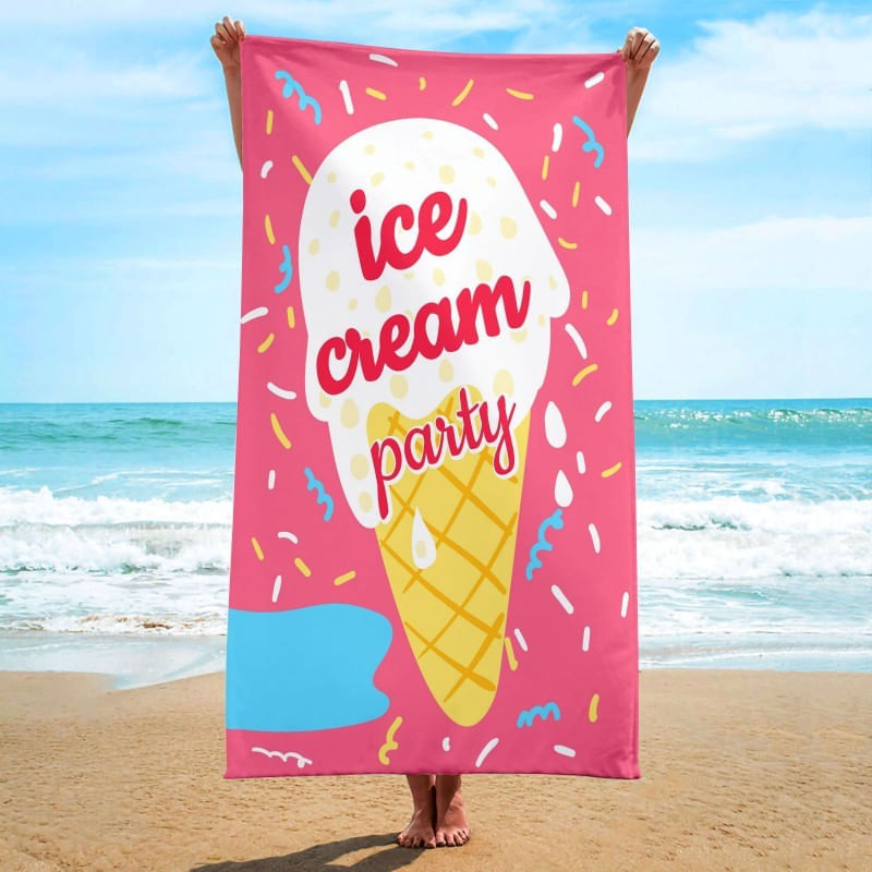 Jucarii, Copii si Bebe - Igiena si ingrijire - Baia bebelusului - Prosoape si halate de baie copii - Prosop pentru plaja, dreptunghiular, 150x70 cm,  model roz cu inghetata, ICE CREAM PARTY, REC54WZ3 - Infinity.ro