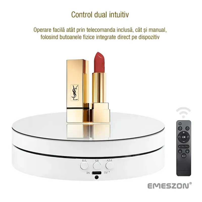 TV, Audio-Video si Foto - Aparate foto si accesorii - Accesorii foto si video - Alte accesorii foto & video - Masa Rotativa 360 electronica Foto si Video, EMESZON® RT3601, Oglinda, Stand Rotativ 3 in 1, Prezentare produse, Alb - Infinity.ro