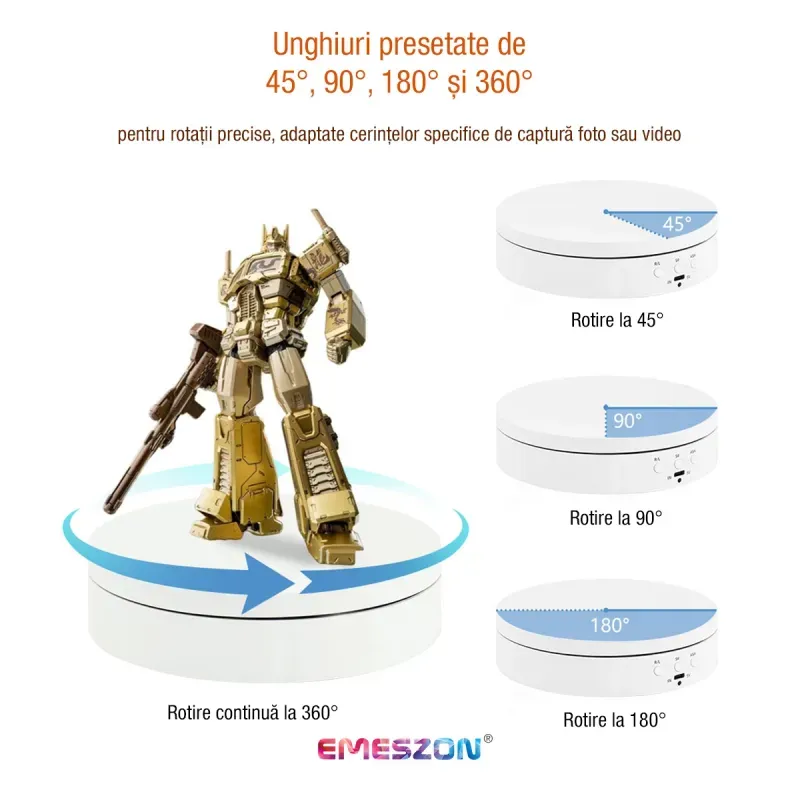 TV, Audio-Video si Foto - Aparate foto si accesorii - Accesorii foto si video - Alte accesorii foto & video - Masa Rotativa 360 electronica Foto si Video, EMESZON® RT3601, Oglinda, Stand Rotativ 3 in 1, Prezentare produse, Alb - Infinity.ro