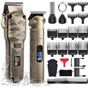 Masina de tuns si aparat de ras, profesionala, trimmer cu lama T par/barba/par corporal/nas, LED, rezistent la apa,