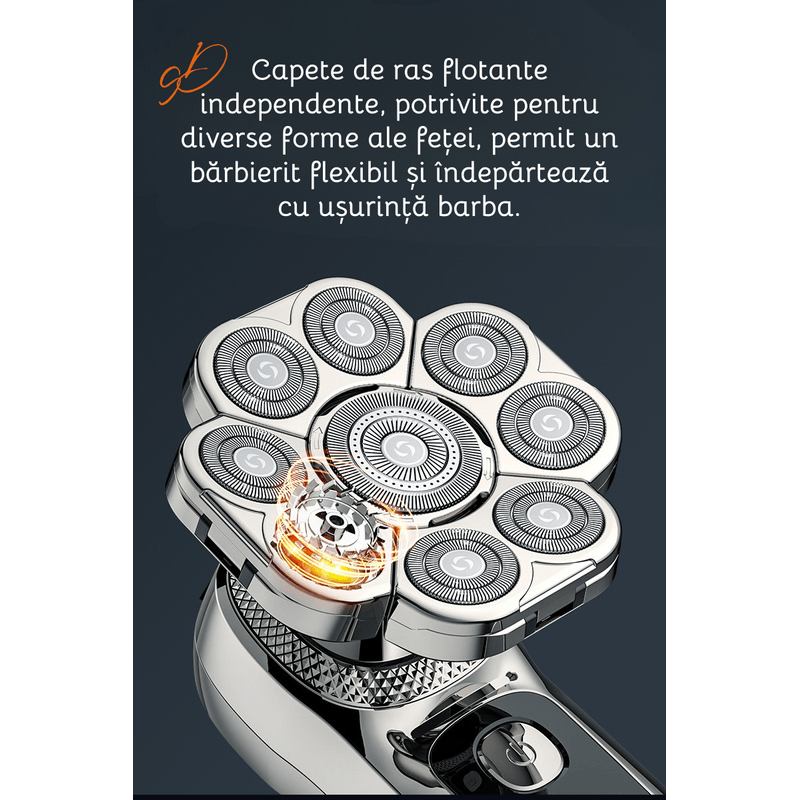 Ingrijire personala si Cosmetice - Aparate & accesorii ingrijire personala - Aparate de ras si tuns - Aparate de ras electrice - Aparat de ras electric Profesional, Accesorii 6 in 1, 9 lame rotative, uscat si umed, Afisaj LED, Barba, Cap si Nas - Infinity.ro