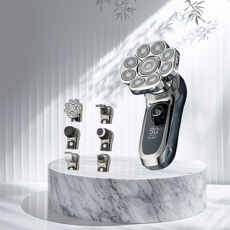 Ingrijire personala si Cosmetice - Aparate & accesorii ingrijire personala - Aparate de ras si tuns - Aparate de ras electrice - Aparat de ras electric Profesional, Accesorii 6 in 1, 9 lame rotative, uscat si umed, Afisaj LED, Barba, Cap si Nas - Infinity.ro