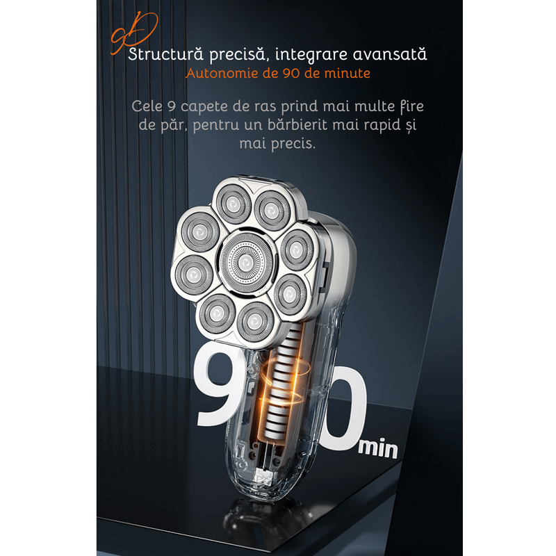 Ingrijire personala si Cosmetice - Aparate & accesorii ingrijire personala - Aparate de ras si tuns - Aparate de ras electrice - Aparat de ras electric Profesional, Accesorii 6 in 1, 9 lame rotative, uscat si umed, Afisaj LED, Barba, Cap si Nas - Infinity.ro