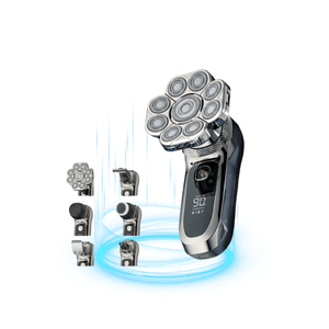 Aparat de ras electric Profesional, Accesorii 6 in 1, 9 lame rotative, uscat si umed, Afisaj LED, Barba, Cap si Nas