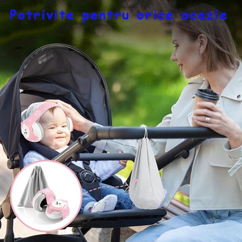 Jucarii, Copii si Bebe - Carucioare si articole de transport - Accesorii transport copii - Casti Antifonice Pentru Copii si Bebelusi 3-36 luni, Protectie Auditiva, Prindere Sigura Fontanela, Alb cu Roz - Infinity.ro