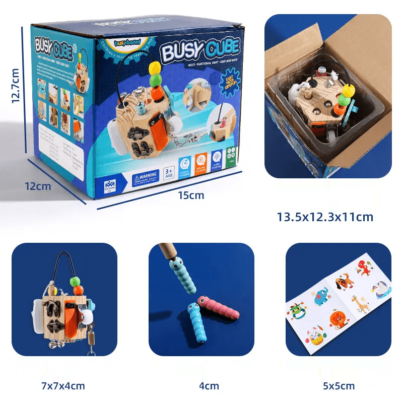 Jucarii, Copii si Bebe - Jucarii si jocuri - Jucarii & jocuri educative - Jucarii interactive - Cub Montessori  14 in 1 cu activitati senzoriale pentru copii, Busy Cube, 3 ani+, Edujucarii - Infinity.ro