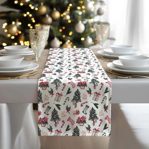 Traversa de masa 180x40cm, din bumbac impermeabil, fata de masa imprimeu Craciun 3D, Koken, Rezistenta la pete