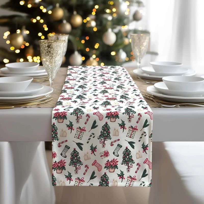 Casa si Gradina - Textile si covoare - Textile bucatarie - Fete de masa - Traversa de masa 180x40cm, din bumbac impermeabil, fata de masa imprimeu Craciun 3D, Koken, Rezistenta la pete - Infinity.ro