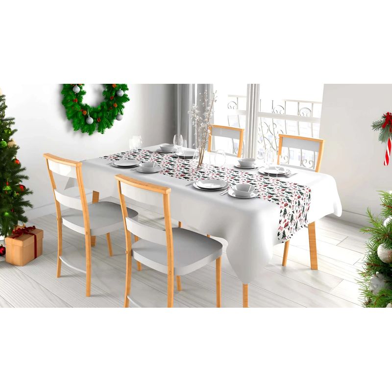Casa si Gradina - Textile si covoare - Textile bucatarie - Fete de masa - Traversa de masa 180x40cm, din bumbac impermeabil, fata de masa imprimeu Craciun 3D, Koken, Rezistenta la pete - Infinity.ro
