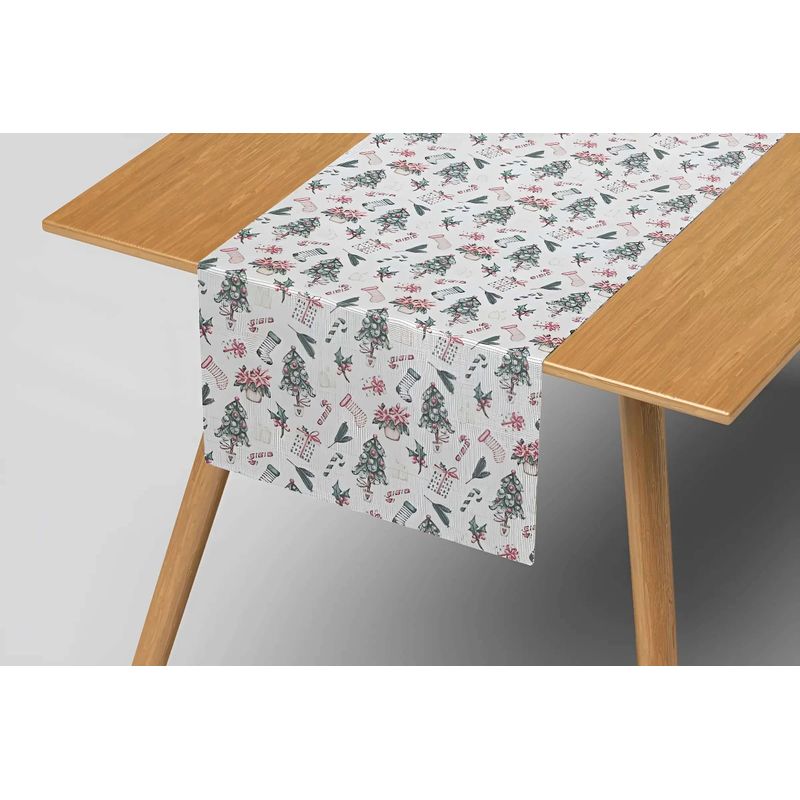 Casa si Gradina - Textile si covoare - Textile bucatarie - Fete de masa - Traversa de masa 180x40cm, din bumbac impermeabil, fata de masa imprimeu Craciun 3D, Koken, Rezistenta la pete - Infinity.ro