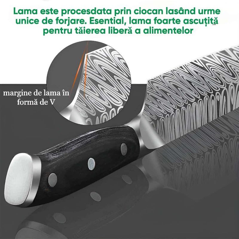 Casa si Gradina - Bucatarie si vesela - Vesela si tacamuri - Cutite si seturi de cutite - Cutit Profesional de bucatarie model Damasc, Koken, Lama de 21 cm, otel continut ridicat de carbon, Maner ergonomic Lemn - Infinity.ro