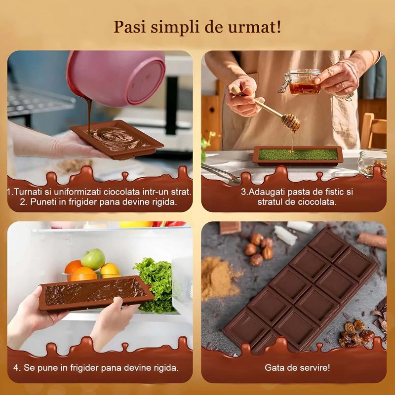 Casa si Gradina - Bucatarie si vesela - Ustensile bucatarie - Forme prajituri - Forma ciocolata din silicon premium, antiaderenta Koken Forma clasica ciocolata Dubai 10 patratele, 25x13x1.5 cm, Maro - Infinity.ro