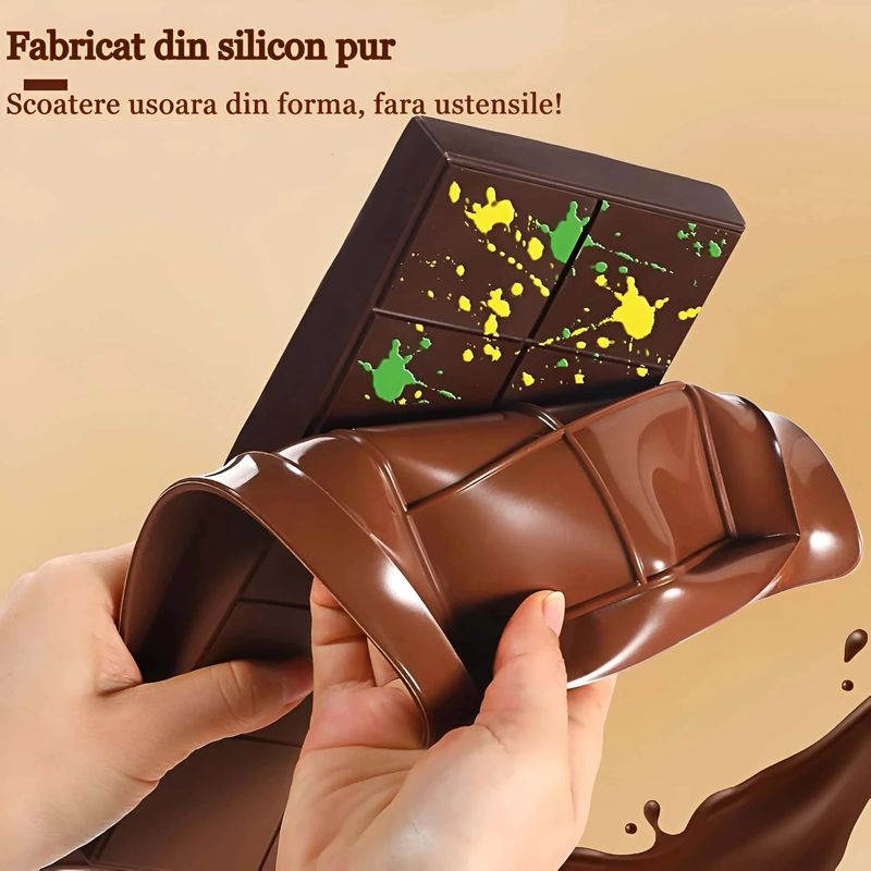 Casa si Gradina - Bucatarie si vesela - Ustensile bucatarie - Forme prajituri - Forma ciocolata din silicon premium, antiaderenta Koken Forma clasica ciocolata Dubai 10 patratele, 25x13x1.5 cm, Maro - Infinity.ro