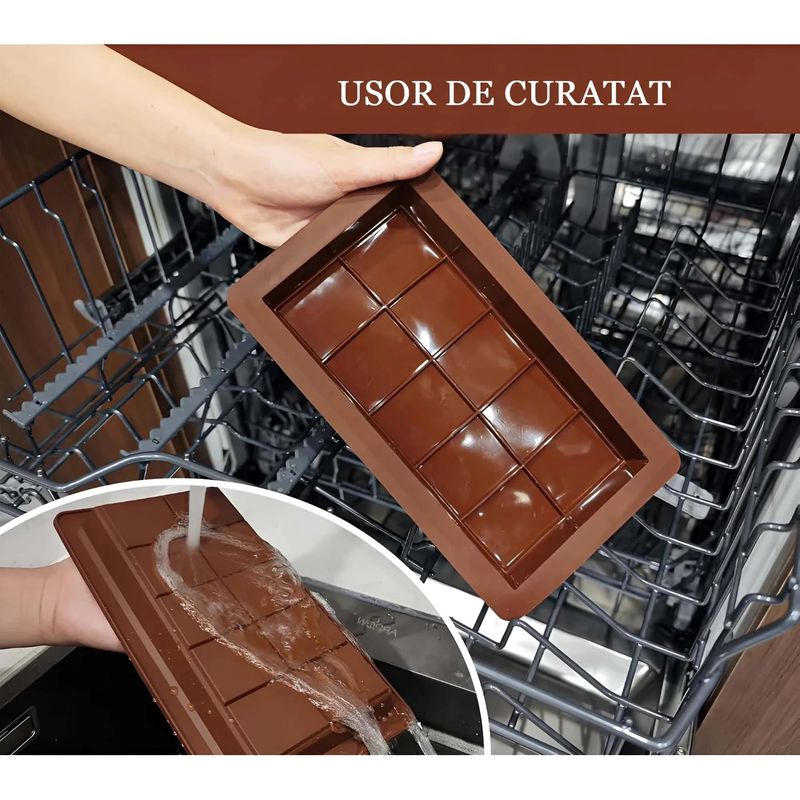 Casa si Gradina - Bucatarie si vesela - Ustensile bucatarie - Forme prajituri - Forma ciocolata din silicon premium, antiaderenta Koken Forma clasica ciocolata Dubai 10 patratele, 25x13x1.5 cm, Maro - Infinity.ro