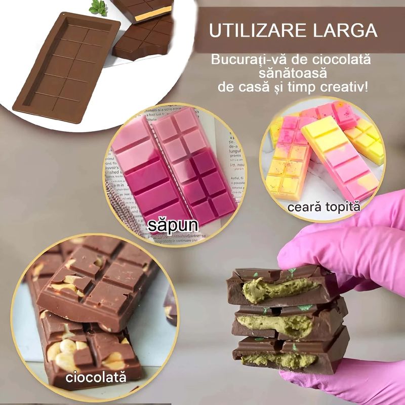 Casa si Gradina - Bucatarie si vesela - Ustensile bucatarie - Forme prajituri - Forma ciocolata din silicon premium, antiaderenta Koken Forma clasica ciocolata Dubai 10 patratele, 25x13x1.5 cm, Maro - Infinity.ro