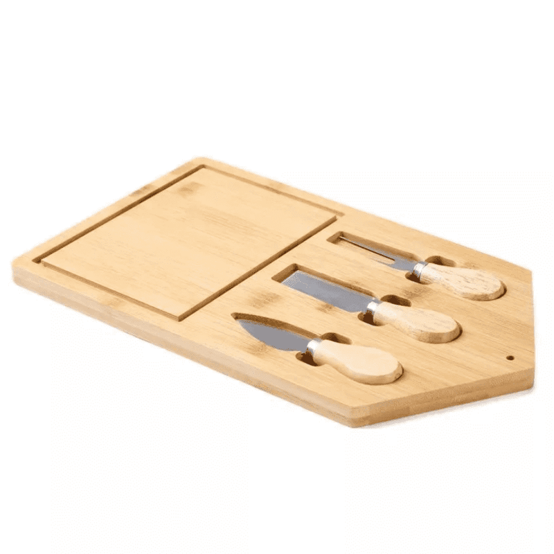 Casa si Gradina - Bucatarie si vesela - Ustensile bucatarie - Tavi servire - Platou servire cascaval Koken, Set de 3 tacamuri, bambus/otel inoxidabil, Lemn - Infinity.ro