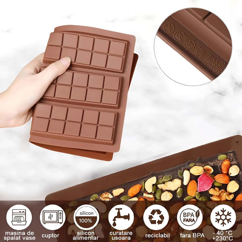 Casa si Gradina - Bucatarie si vesela - Ustensile bucatarie - Forme prajituri - Forma ciocolata din silicon alimentar Koken model: 6 forme de ciocolata, Bucura-te creand DIY, 25 x16 x1.4 cm, Maro - Infinity.ro