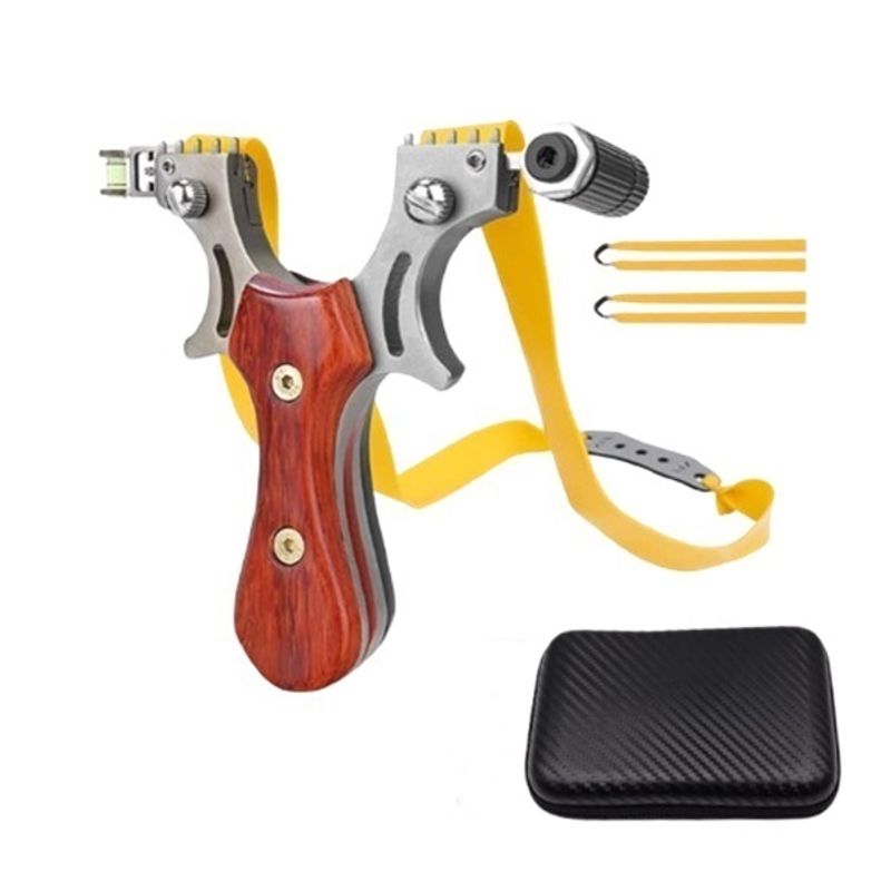 Sport si Outdoor - Accesorii si echipamente sportive - Sporturi de precizie - Set prastie metalica cu laser si 200 bile metalice 10 mm, 12 cm, boloboc, maner lemn, maro, husa inclusa - Infinity.ro