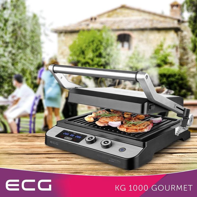 Electronice si Electrocasnice - Electrocasnice bucatarie - Aparate de gatit & desert - Gratare electrice - Contact grill ECG KG 1000 Gourmet, 1650–2000 W, 2 termostate independente - Infinity.ro