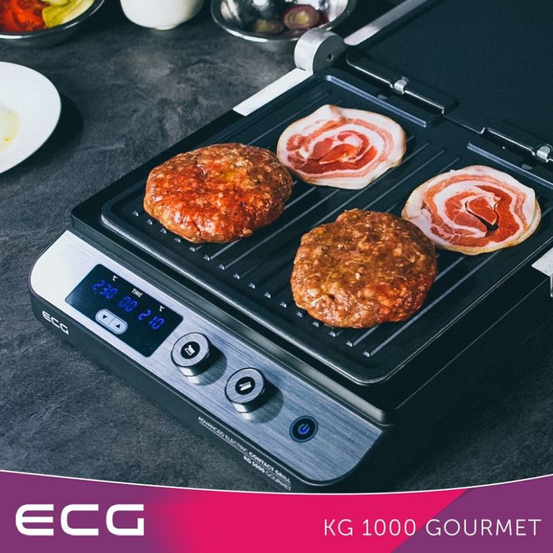 Electronice si Electrocasnice - Electrocasnice bucatarie - Aparate de gatit & desert - Gratare electrice - Contact grill ECG KG 1000 Gourmet, 1650–2000 W, 2 termostate independente - Infinity.ro