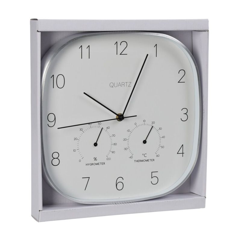 Casa si Gradina - Decoratiuni - Ceasuri - Ceas de perete cu statie meteo, metal / sticla, 28.5 cm, alb / argintiu - Infinity.ro