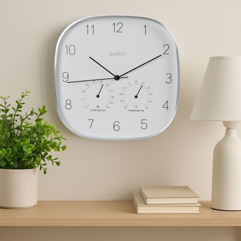 Casa si Gradina - Decoratiuni - Ceasuri - Ceas de perete cu statie meteo, metal / sticla, 28.5 cm, alb / argintiu - Infinity.ro