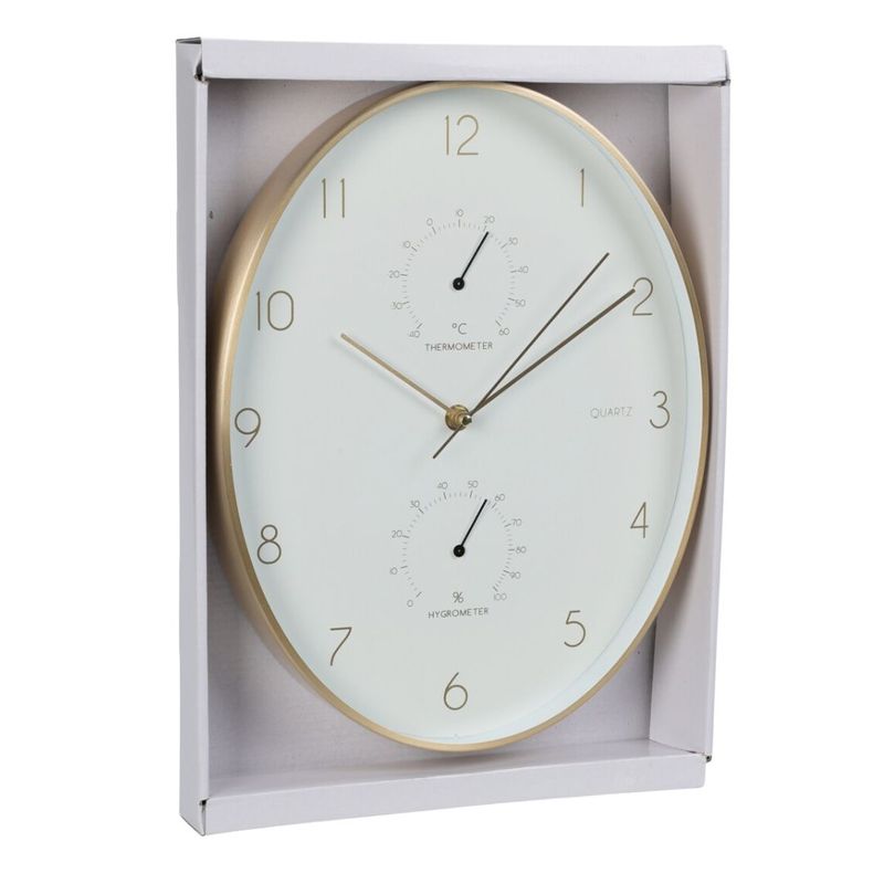 Casa si Gradina - Decoratiuni - Ceasuri - Ceas de perete cu statie meteo, 34 cm, alb cu auriu, design modern - Infinity.ro