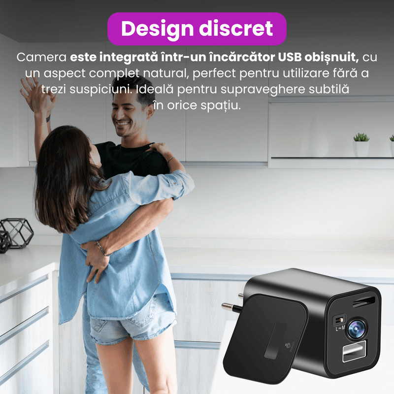 Laptop, Telefoane si Tablete - Wearables si gadgeturi - Gadgeturi - Dispozitive spionaj - Incarcator USB cu camera ascunsa 1080P, detectie miscarie, inregistrare in bucla, fara Wi-Fi, suport card microSD - Infinity.ro