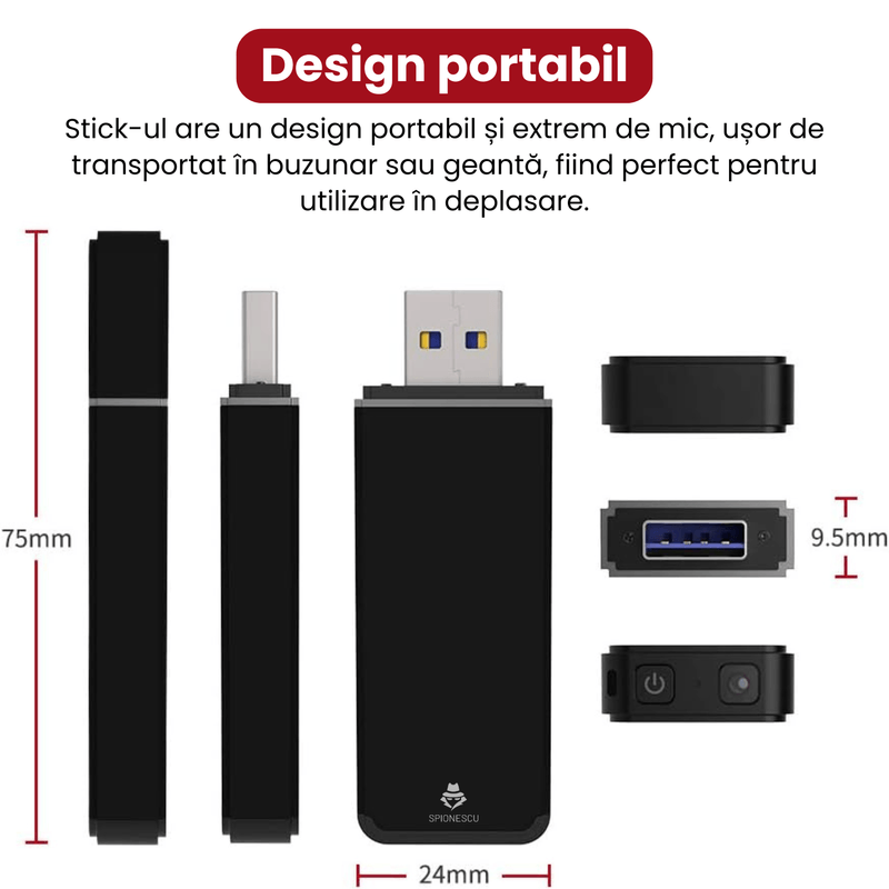 Laptop, Telefoane si Tablete - Wearables si gadgeturi - Gadgeturi - Dispozitive spionaj - Stick cu camera ascunsa, rezolutie 1080P, detectie miscare, autonomie 4 ore, inregistrare in bucla - Infinity.ro