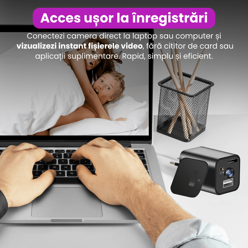 Laptop, Telefoane si Tablete - Wearables si gadgeturi - Gadgeturi - Dispozitive spionaj - Incarcator USB cu camera ascunsa 1080P, detectie miscarie, inregistrare in bucla, fara Wi-Fi, suport card microSD - Infinity.ro