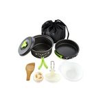 Sport si Outdoor - Camping - Bucatarie de camping - Vesela camping - Set vase pentru camping, 9 elemente, aluminiu/plastic, negru - Infinity.ro