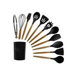 Casa si Gradina - Bucatarie si vesela - Ustensile bucatarie - Seturi ustensile de bucatarie - Set 12 ustensile de bucatarie, lemn/silicon, negru - Infinity.ro