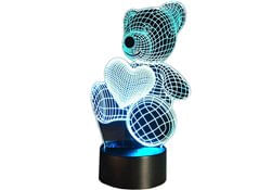 Lampa de veghe, model ursulet, LED, plastic/acril, incarcare USB sau baterii, multicolor