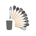 Casa si Gradina - Bucatarie si vesela - Ustensile bucatarie - Seturi ustensile de bucatarie - Set 12 ustensile de bucatarie, lemn/silicon, gri inchis - Infinity.ro