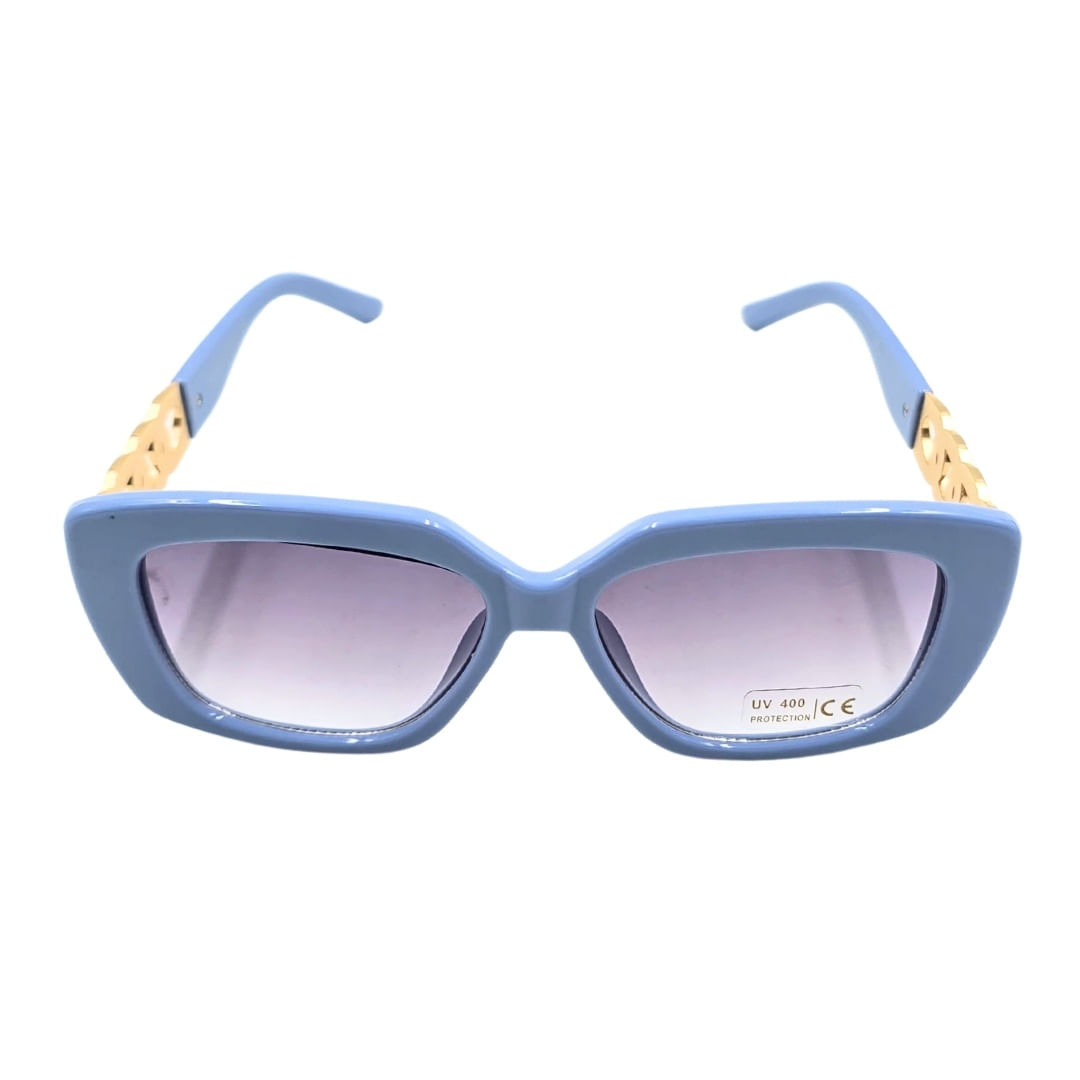 Ochelari de soare, dama, Tiara, albastru pastel lucios, forma geometrica, lentile fumurii, protectie UV 400