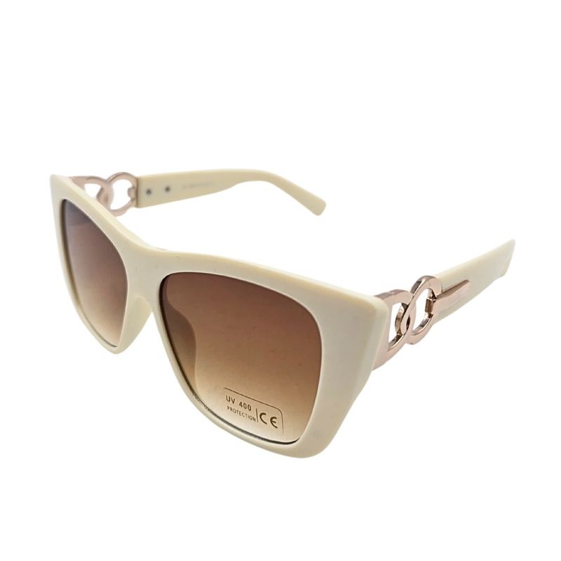 Fashion, accesorii si bijuterii - Femei - Accesorii femei - Ochelari de soare femei - Ochelari de soare, dama, Tiara, alb-crem lucios, forma patrata oversized, lentile maro deschis, protectie UV 400 - Infinity.ro