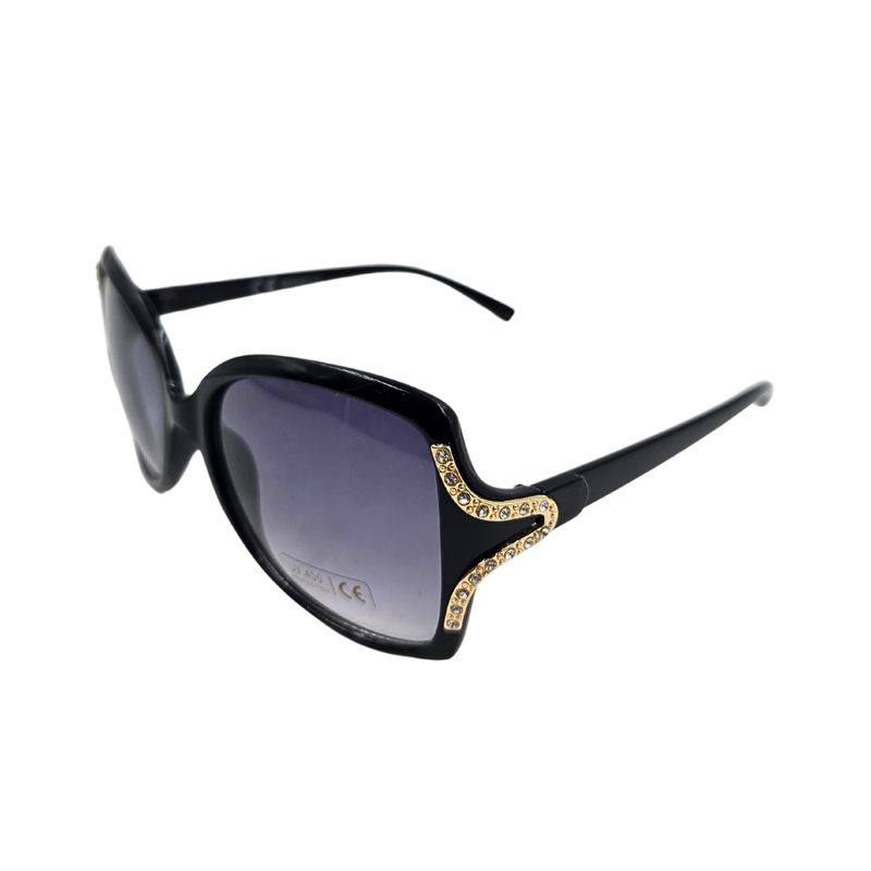 Fashion, accesorii si bijuterii - Femei - Accesorii femei - Ochelari de soare femei - Ochelari de soare dama, Tiara, rama neagra lucioasa, forma fluture, detalii aurii, lentile fumurii, protectie UV 400 - Infinity.ro