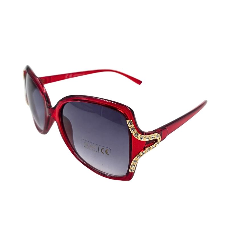 Fashion, accesorii si bijuterii - Femei - Accesorii femei - Ochelari de soare femei - Ochelari de soare dama, Tiara, rama rosie lucioasa, forma fluture, detalii aurii, lentile fumurii, protectie UV 400 - Infinity.ro