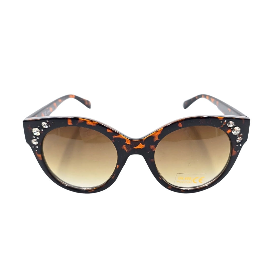 Ochelari de soare, dama, Tiara, rama leopard cu cristale, forma ovala feminina, lentile fumurii, protectie UV 400