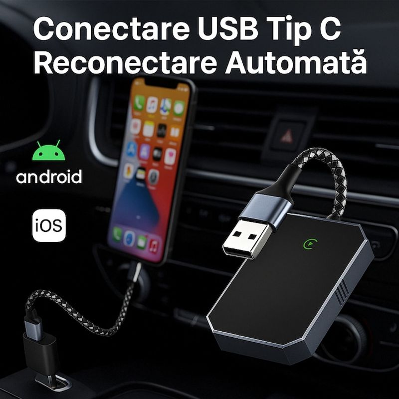 Auto si Moto - Electronice auto - Accesorii electronice auto - Modulator Auto 2 in 1 CarPlay Wireless – Modulator FM Multifunctional, Compatibil iPhone si Android - Infinity.ro