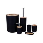 Casa si Gradina - Sanitare - Suporturi si accesorii baie - Accesorii baie - Set de baie, 6 piese, plastic/bambus, negru - Infinity.ro