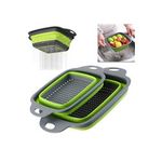 Casa si Gradina - Bucatarie si vesela - Ustensile bucatarie - Site bucatarie, strecuratori si accesorii - Set 2 site, pliabile, plastic/silicon, patrate, gri/verde - Infinity.ro