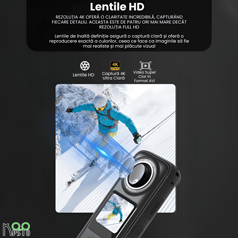 TV, Audio-Video si Foto - Camere de actiune si drone - Camere de actiune - Camera Sport 4K HD Imagini Exceptionale 4K, Ecran Tactil 1, 4 inch IPS, Wi-Fi, Wide Angle de 150°, Lentile HD, Negru - Infinity.ro