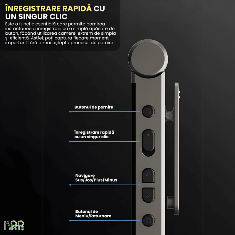 TV, Audio-Video si Foto - Camere de actiune si drone - Camere de actiune - Camera video corporala, Bodycam Ultra HD 2K Koopsio, Rezolutie 2560x1440P, Obiectiv Rotativ 180°, Aliaj Aluminiu, Negru - Infinity.ro