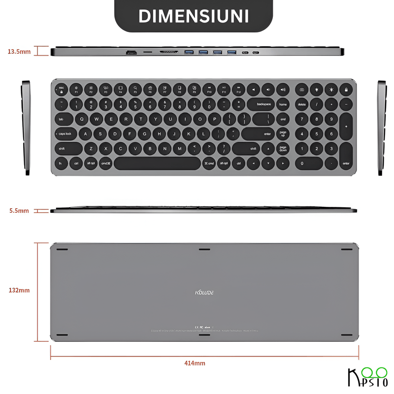 PC, gaming si accesorii - Periferice PC - Tastaturi - Tastatura Docking Station Koopsio Multiport, Slim, Low Profile, Compatibilitate Universala, slot HDMI 4K - Infinity.ro