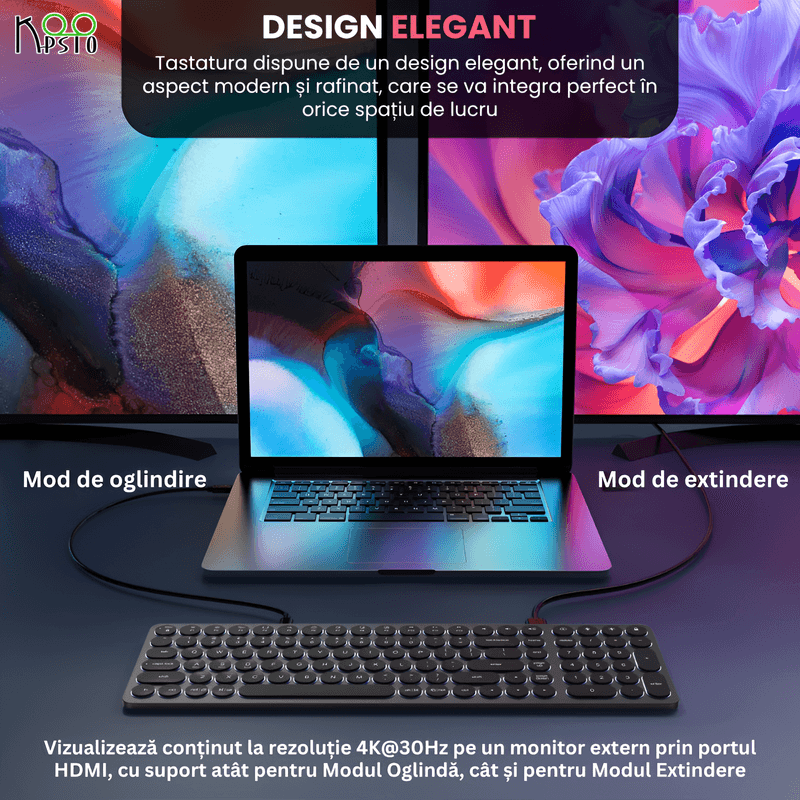 PC, gaming si accesorii - Periferice PC - Tastaturi - Tastatura Docking Station Koopsio Multiport, Slim, Low Profile, Compatibilitate Universala, slot HDMI 4K - Infinity.ro