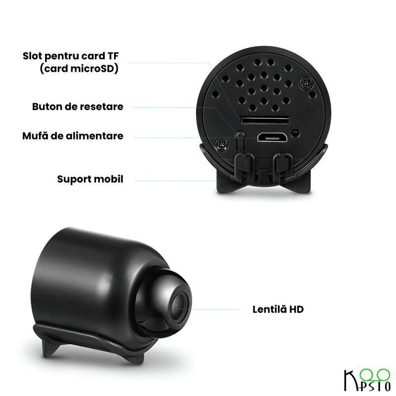 Laptop, Telefoane si Tablete - Wearables si gadgeturi - Gadgeturi - Dispozitive spionaj - Micro Camera HD 1080P Koopsio, Vizualizare Infrarosu, Monitorizare Wi-Fi, Lentila Wide Angle 140°, Negru - Infinity.ro