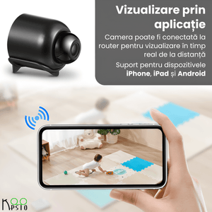 Micro Camera HD 1080P Koopsio, Vizualizare Infrarosu, Monitorizare Wi-Fi, Lentila Wide Angle 140°, Negru